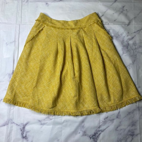 Maeve Anthropologie Skirt Womens Size 10 Yellow Pleated Pockets Raw Hem - Picture 1 of 7